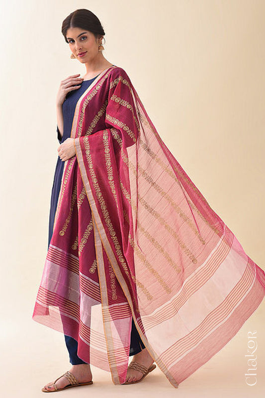 Maroon Chanderi Silk Cotton Dupatta