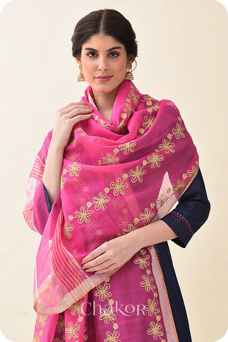 Pink Chanderi Silk Cotton Dupatta