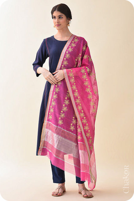 Pink Chanderi Silk Cotton Dupatta