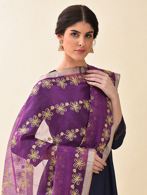 Purple Chanderi Silk Cotton Dupatta