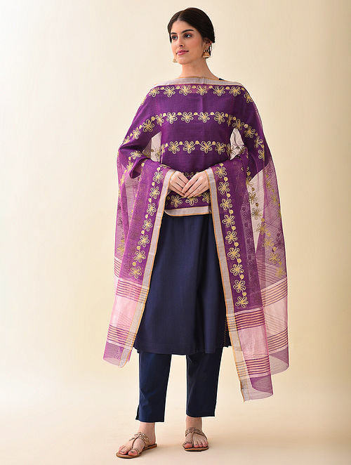 Purple Chanderi Silk Cotton Dupatta