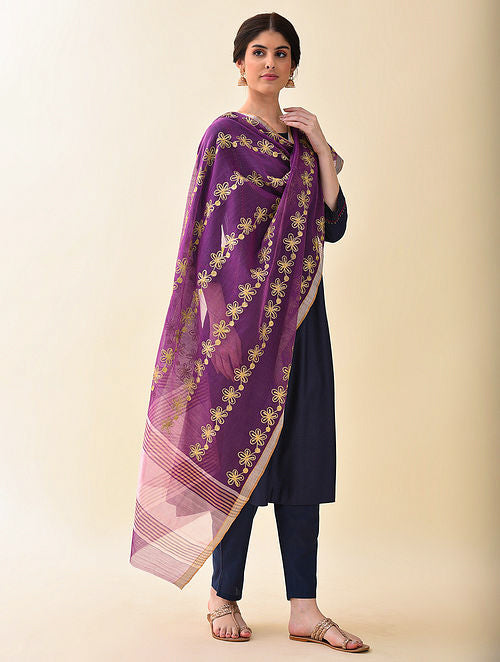 Purple Chanderi Silk Cotton Dupatta