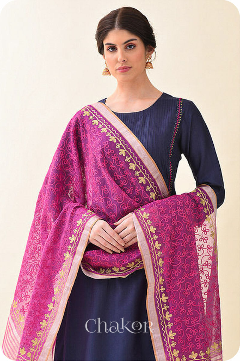 Magenta Chanderi Silk Cotton Dupatta