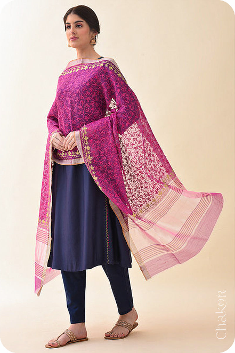 Magenta Chanderi Silk Cotton Dupatta