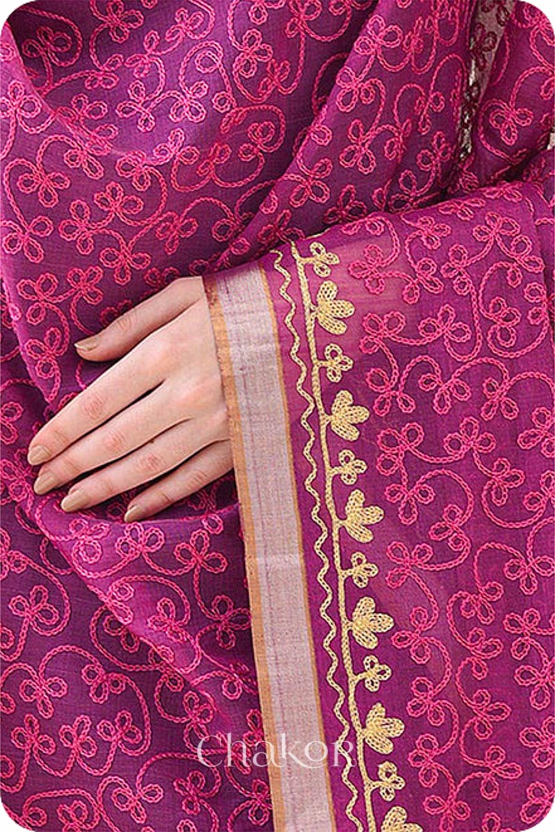 Magenta Chanderi Silk Cotton Dupatta