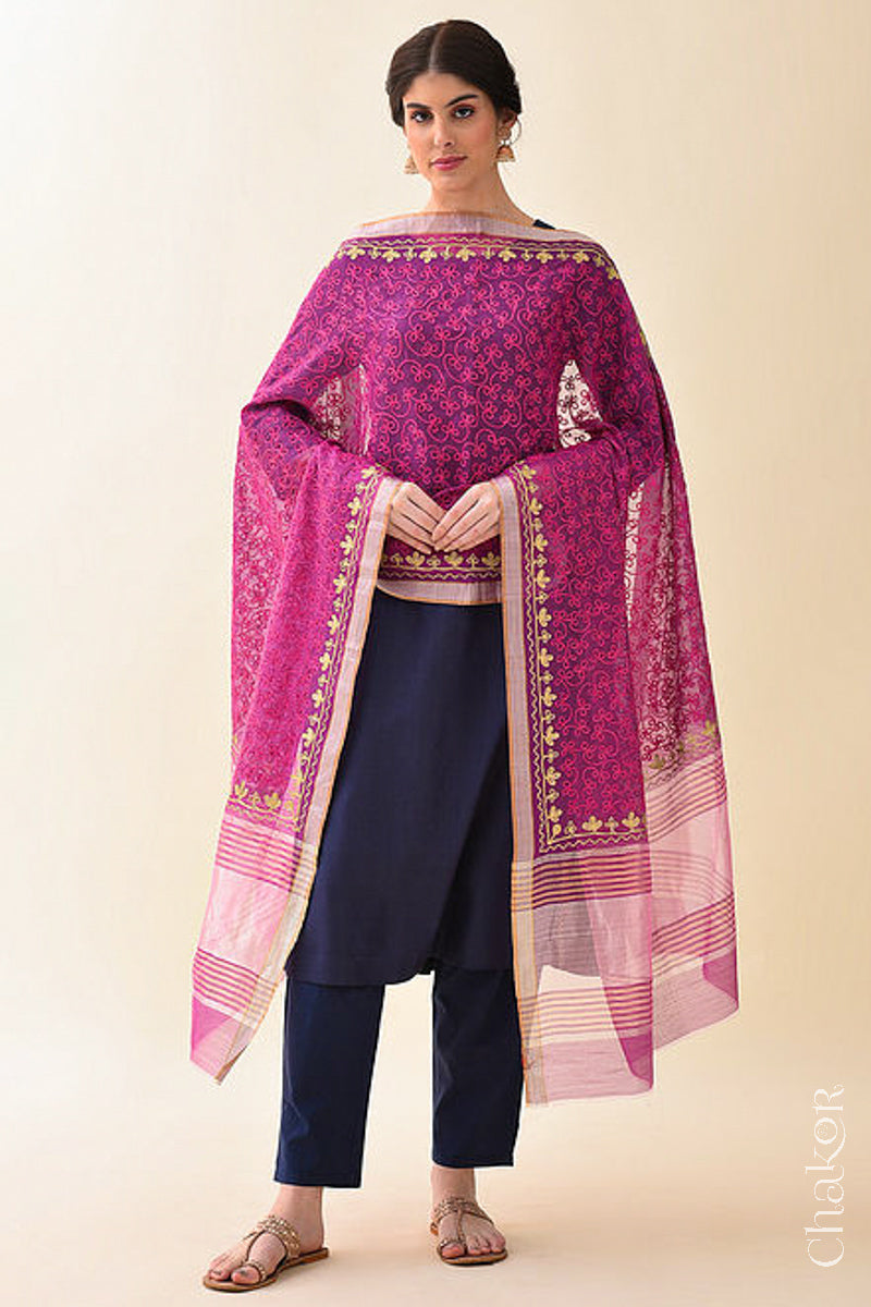 Magenta Chanderi Silk Cotton Dupatta