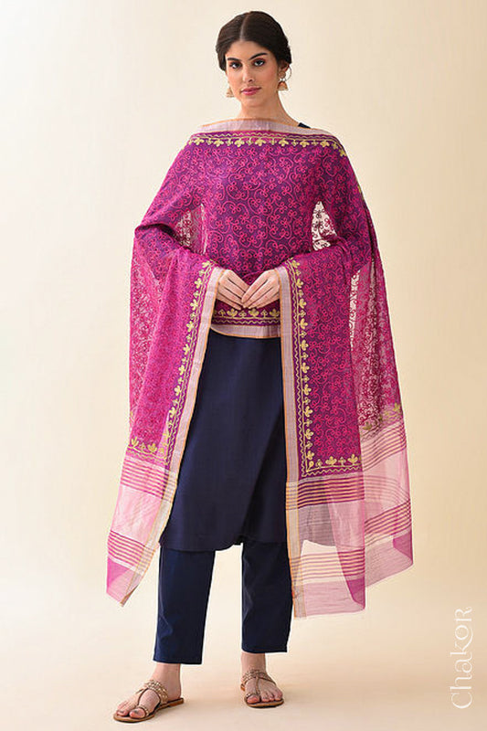 Magenta Chanderi Silk Cotton Dupatta