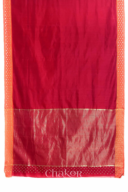 Chakor's Embroidered Red Orange Chanderi silk cotton saree with sequins.
