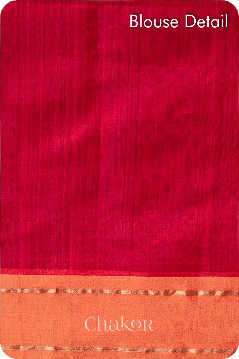 Chakor's Embroidered Red Orange Chanderi silk cotton saree with sequins.