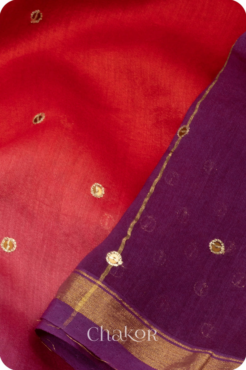 Red Wine Shaded Chanderi Silk Cotton Saree