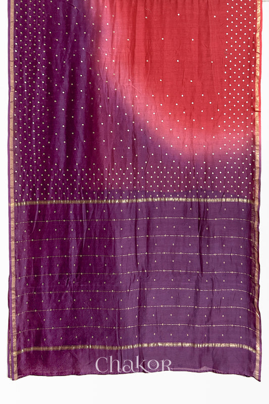 Red Wine Shaded Chanderi Silk Cotton Saree