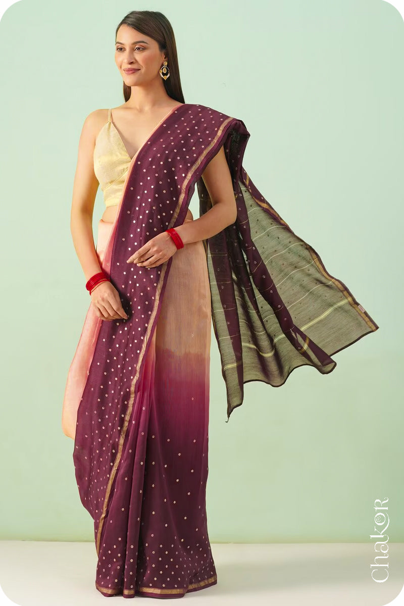 Peach Maroon Shaded Chanderi Silk Cotton Saree