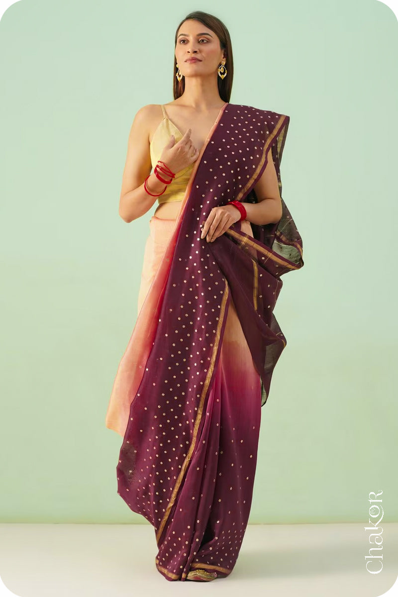 Peach Maroon Shaded Chanderi Silk Cotton Saree