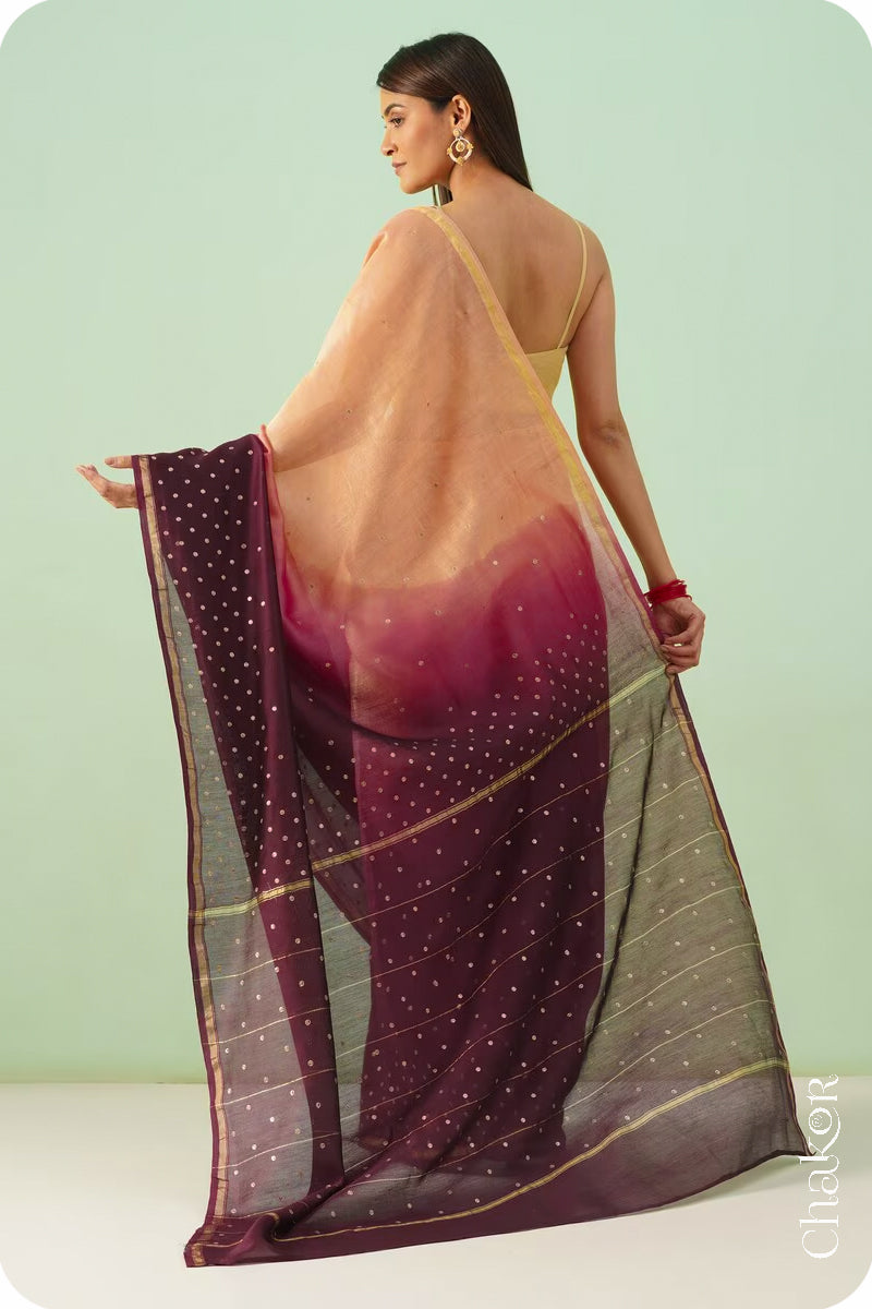 Peach Maroon Shaded Chanderi Silk Cotton Saree