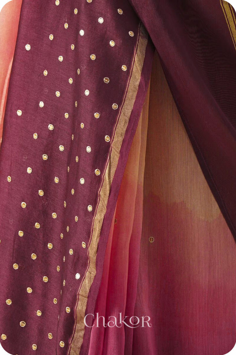 Peach Maroon Shaded Chanderi Silk Cotton Saree