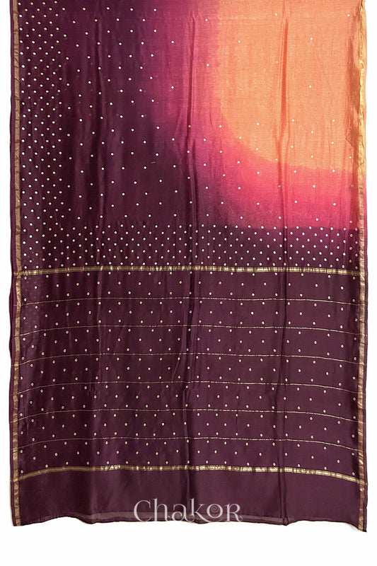 Peach Maroon Shaded Chanderi Silk Cotton Saree