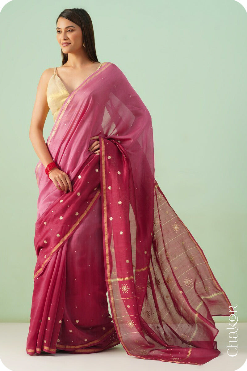 Pink Plum Shaded Chanderi Silk Cotton Saree