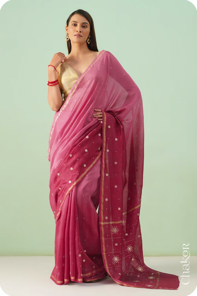 Pink Plum Shaded Chanderi Silk Cotton Saree