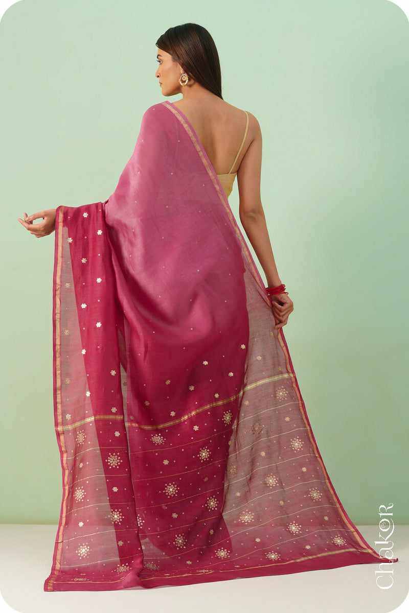 Pink Plum Shaded Chanderi Silk Cotton Saree