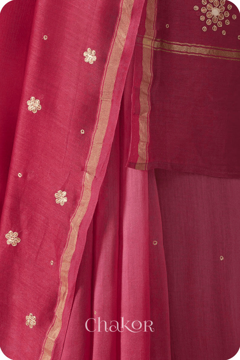 Pink Plum Shaded Chanderi Silk Cotton Saree