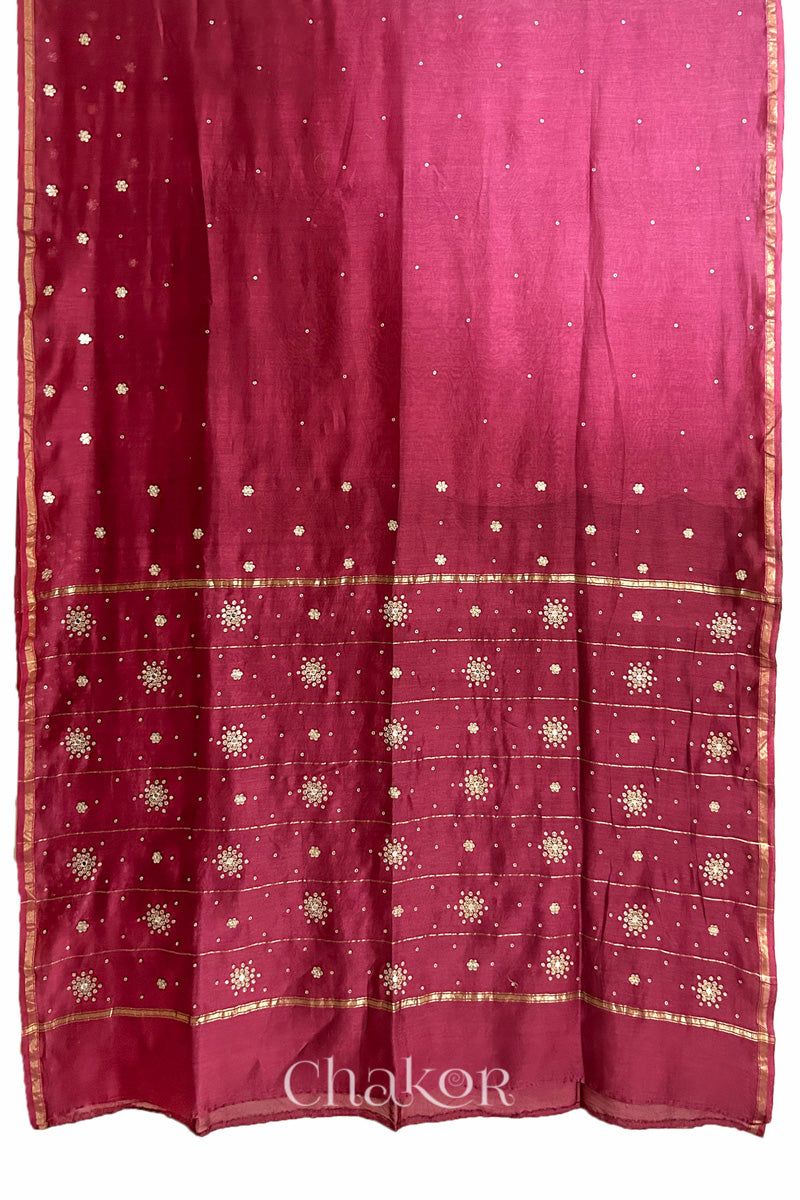 Pink Plum Shaded Chanderi Silk Cotton Saree