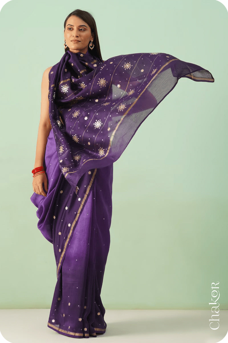 Violet Purple Shaded Chanderi Silk Cotton Saree