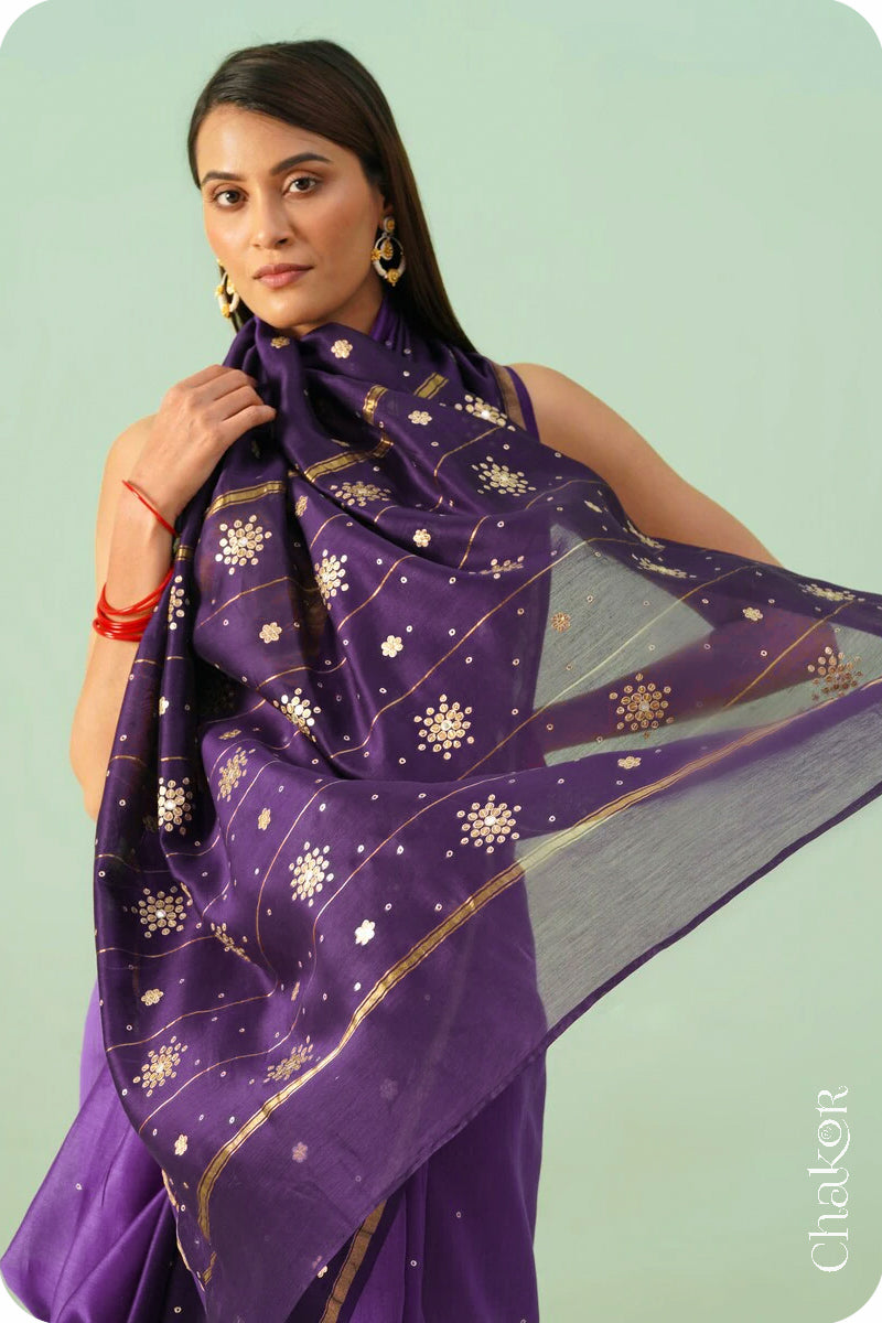 Violet Purple Shaded Chanderi Silk Cotton Saree