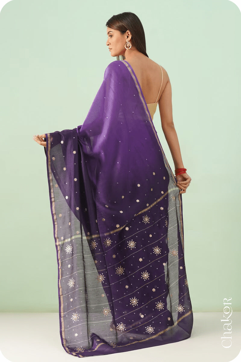 Violet Purple Shaded Chanderi Silk Cotton Saree