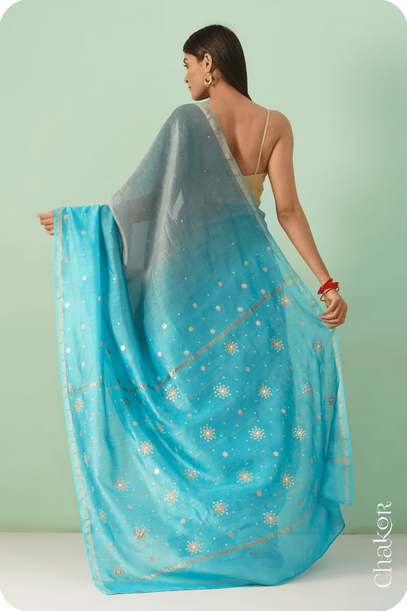 Grey Blue Shaded Chanderi Silk Cotton Saree