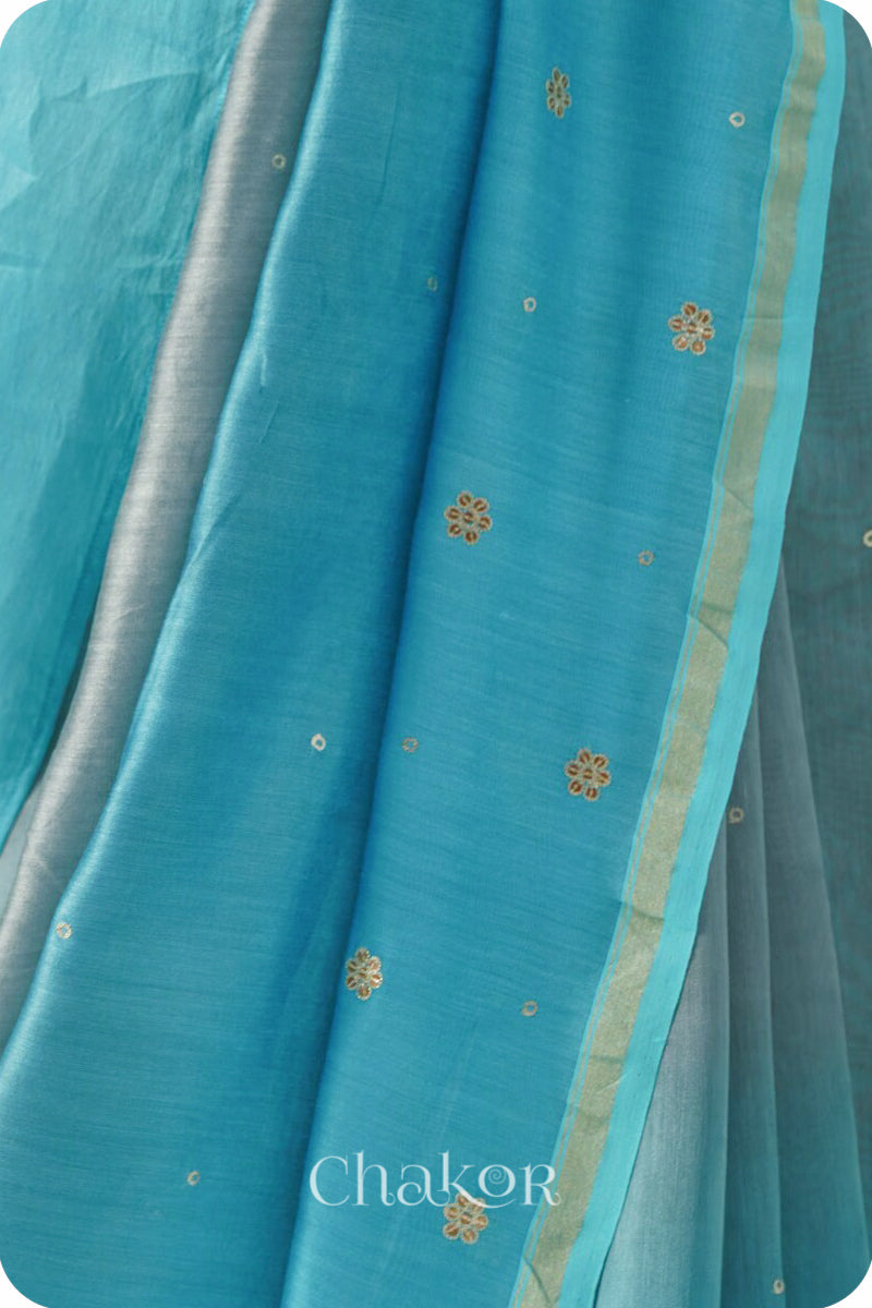 Grey Blue Shaded Chanderi Silk Cotton Saree