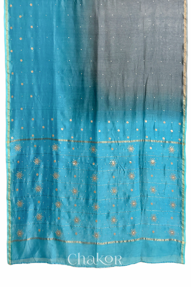 Grey Blue Shaded Chanderi Silk Cotton Saree