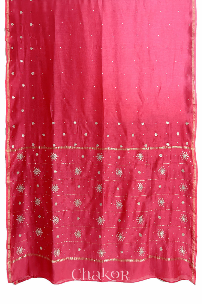 Peach Red Shaded Chanderi Silk Cotton Saree