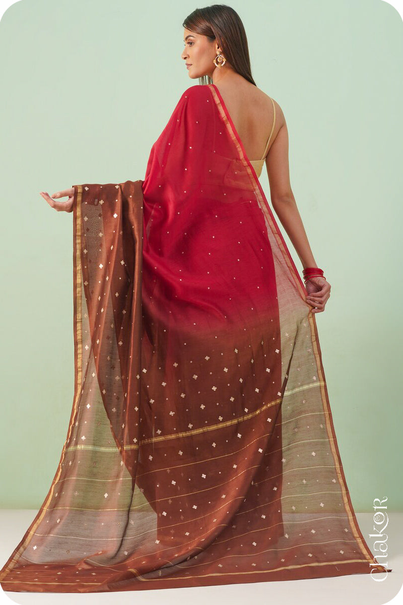 Red Brown Shaded Chanderi Silk Cotton Saree