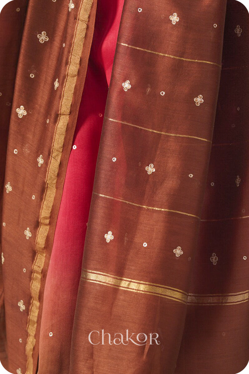 Red Brown Shaded Chanderi Silk Cotton Saree