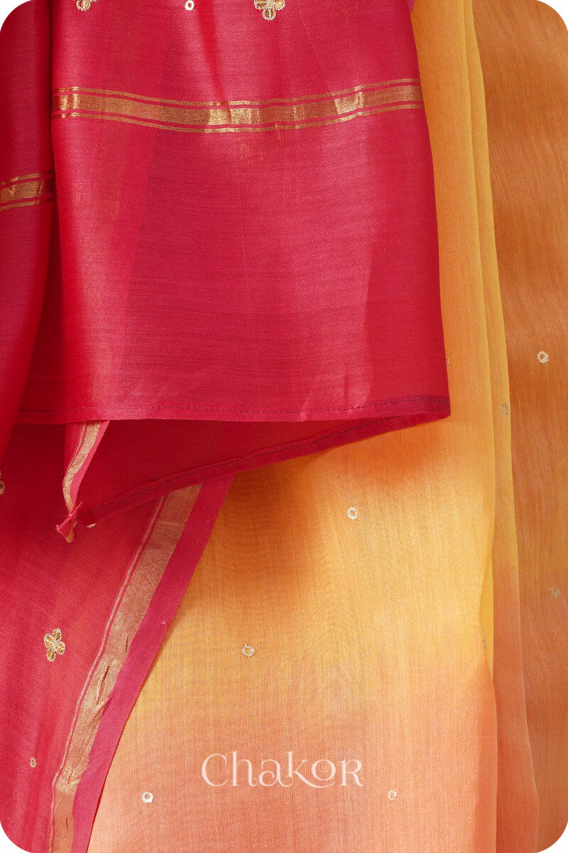 Yellow Pink Shaded Chanderi Silk Cotton Saree