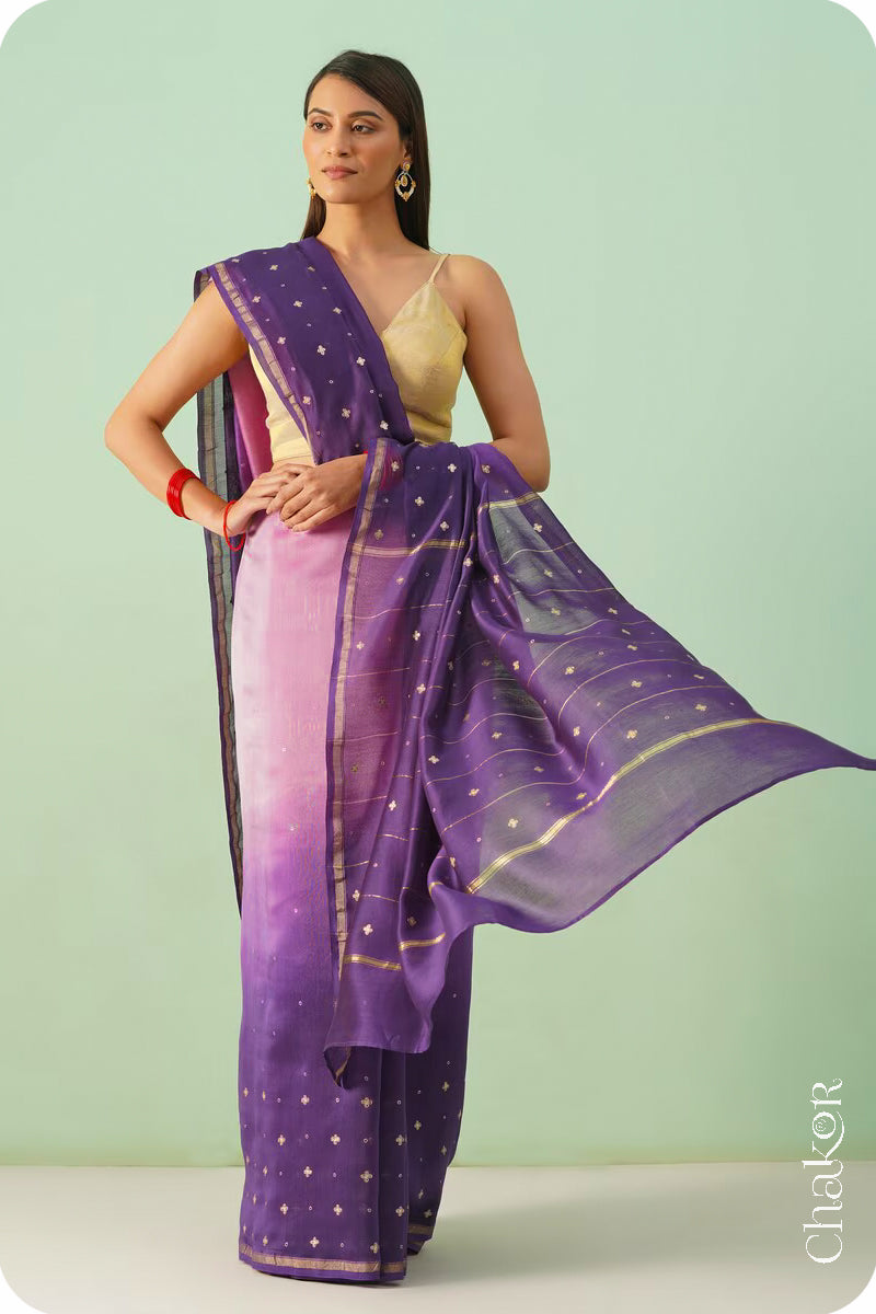 Pink Purple Shaded Chanderi Silk Cotton Saree