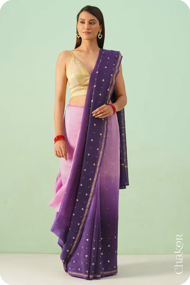 Pink Purple Shaded Chanderi Silk Cotton Saree