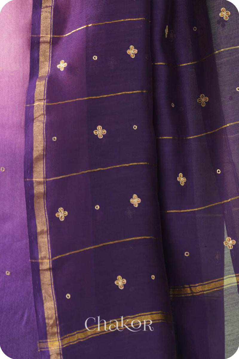 Pink Purple Shaded Chanderi Silk Cotton Saree