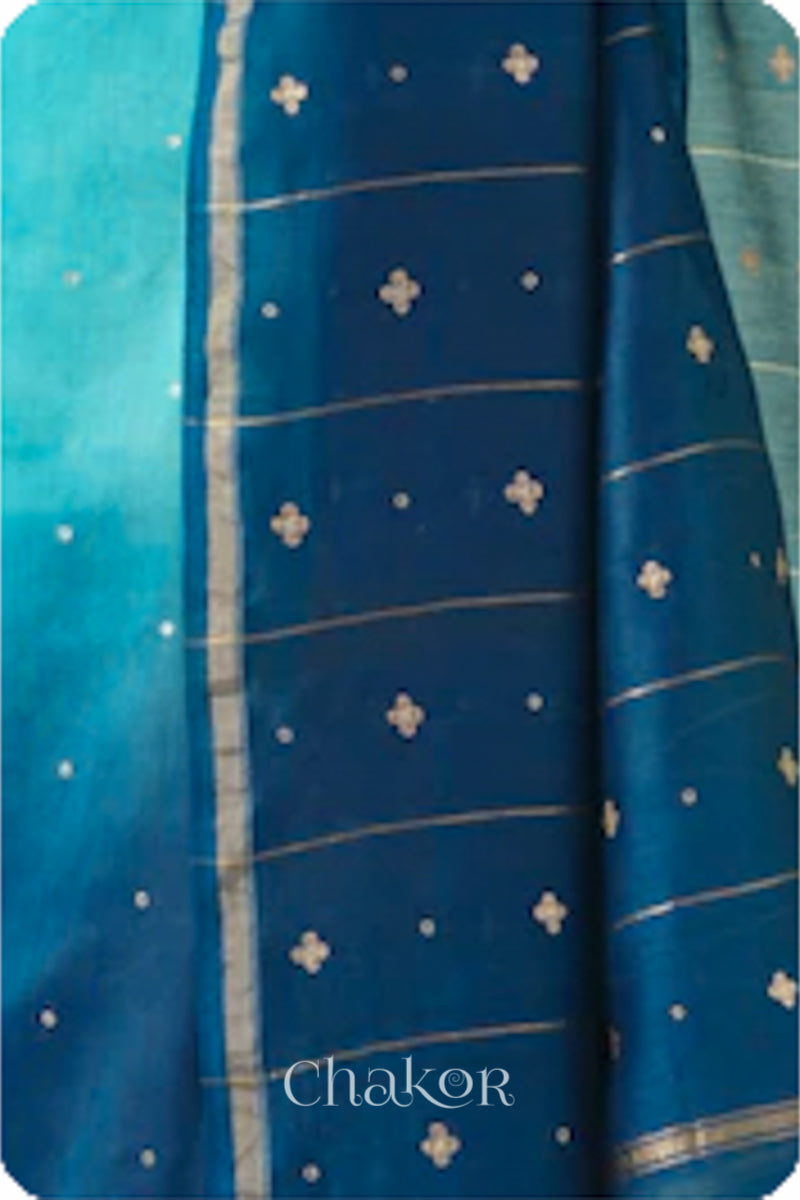 Turquoise Navy Shaded Chanderi Silk Cotton Saree