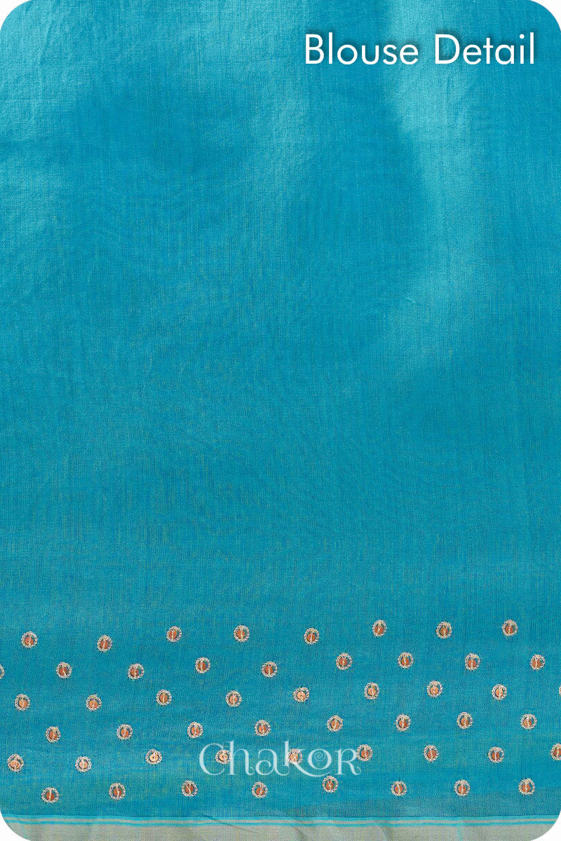 Turquoise Navy Shaded Chanderi Silk Cotton Saree