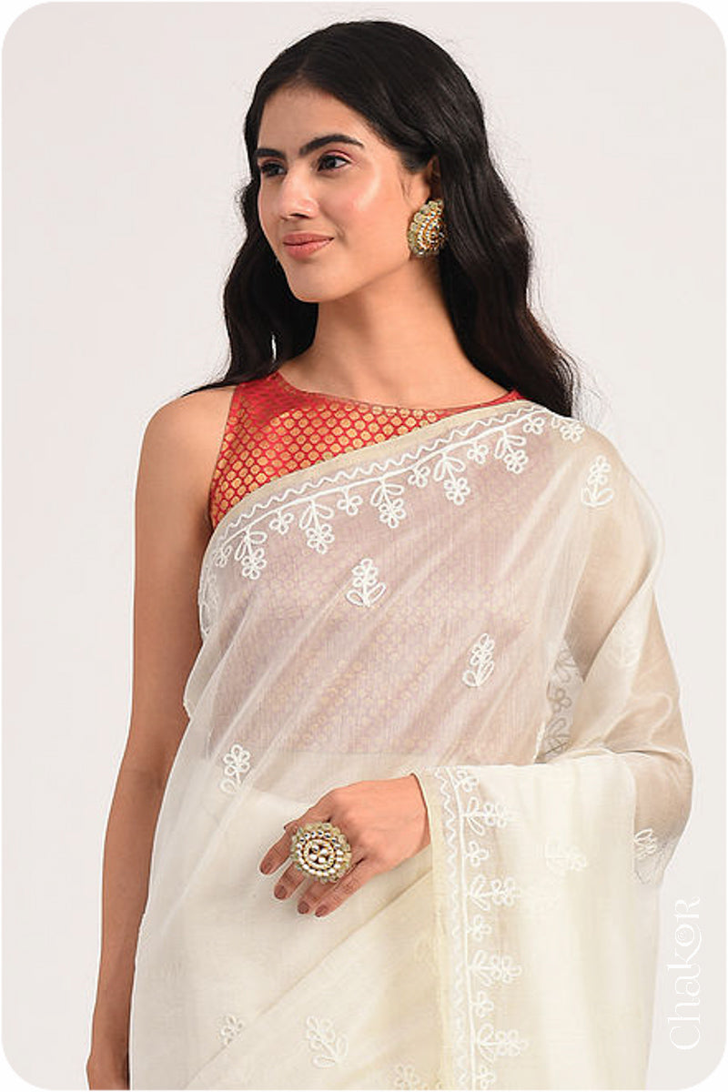 Offwhite Chanderi Silk Cotton Saree