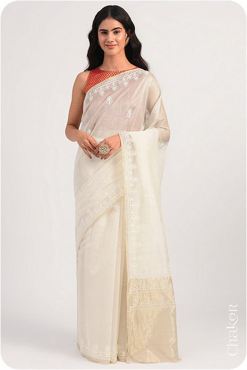 Offwhite Chanderi Silk Cotton Saree