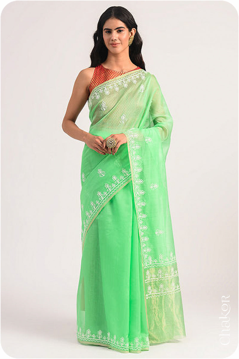 Sea Green Chanderi Silk Cotton Saree