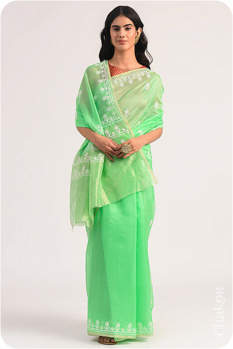 Sea Green Chanderi Silk Cotton Saree