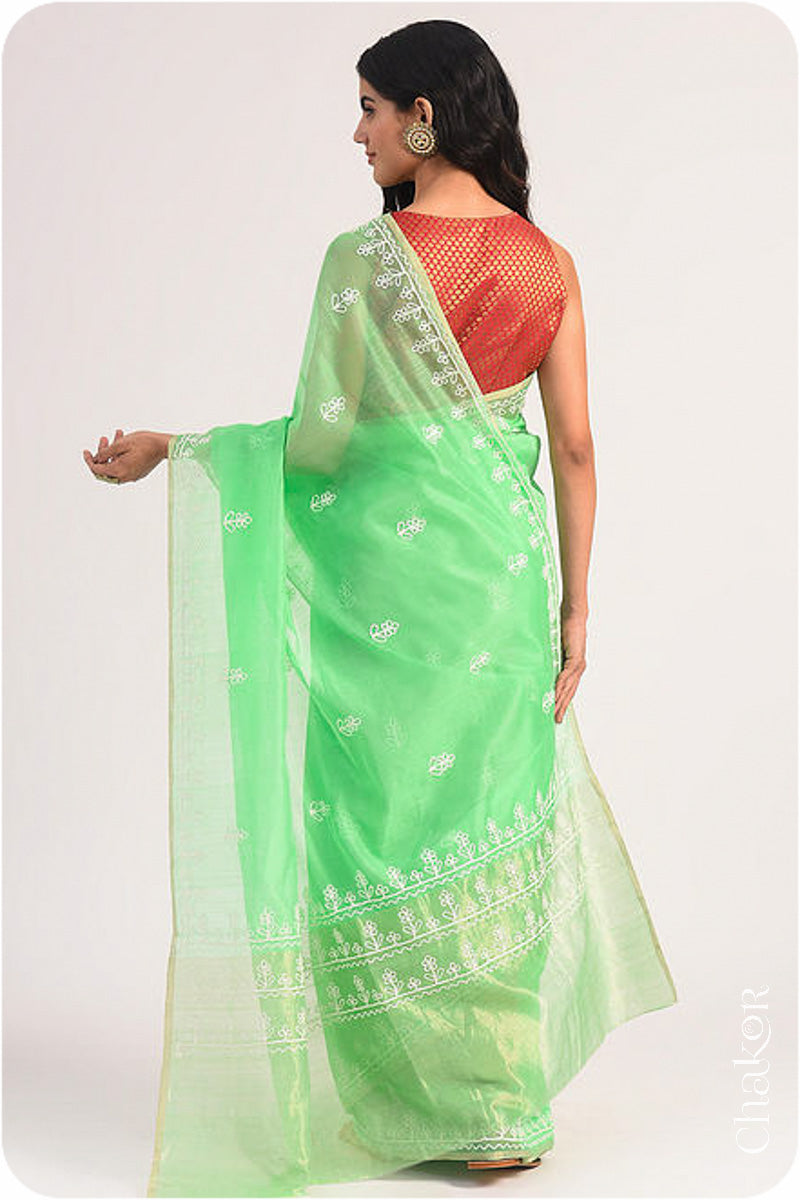 Sea Green Chanderi Silk Cotton Saree