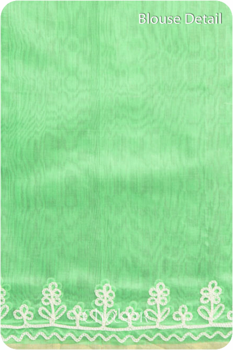 Sea Green Chanderi Silk Cotton Saree