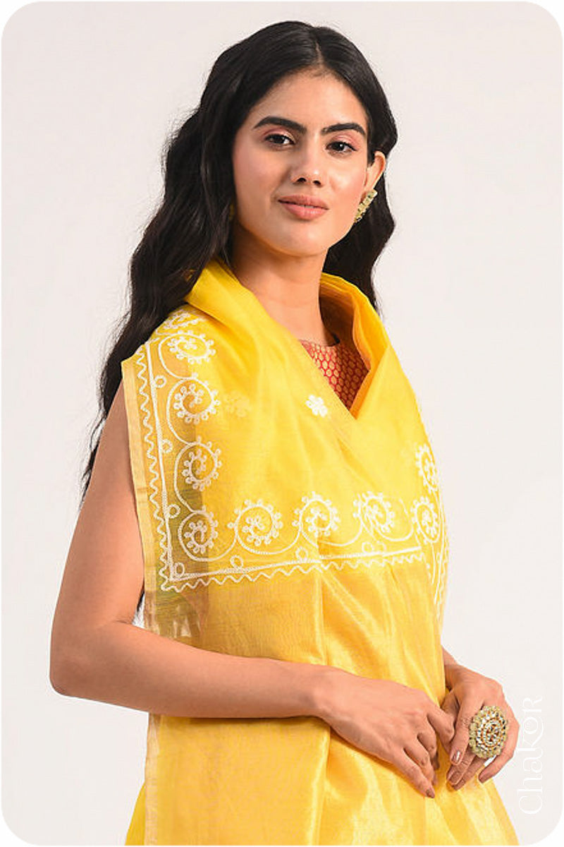 Yellow Chanderi Silk Cotton Saree