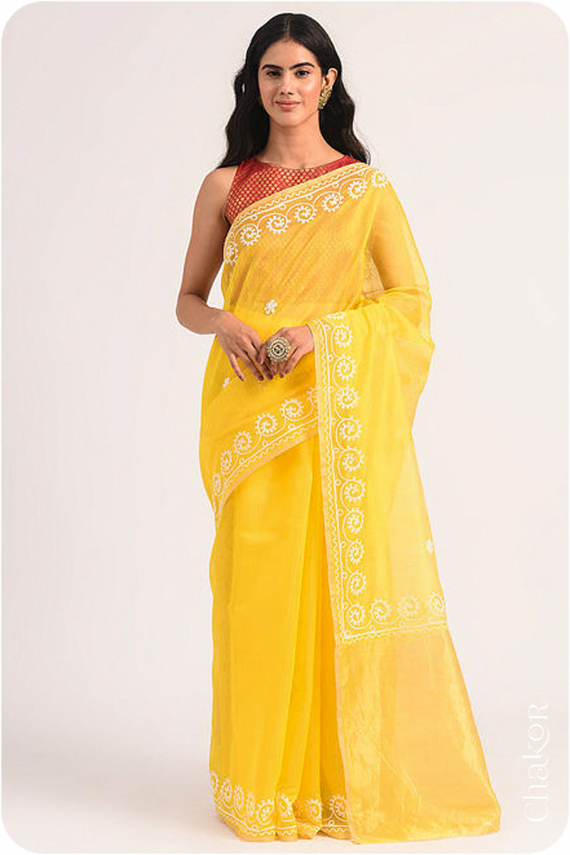 Yellow Chanderi Silk Cotton Saree