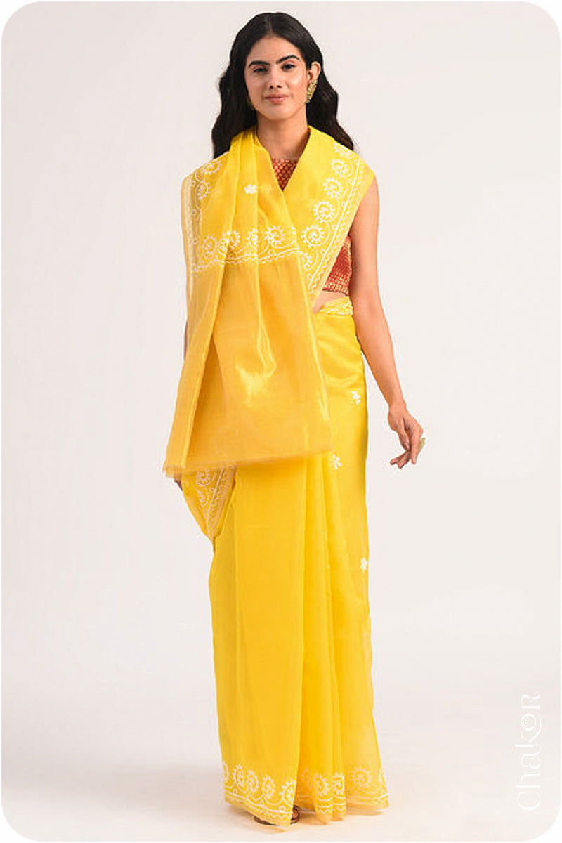 Yellow Chanderi Silk Cotton Saree