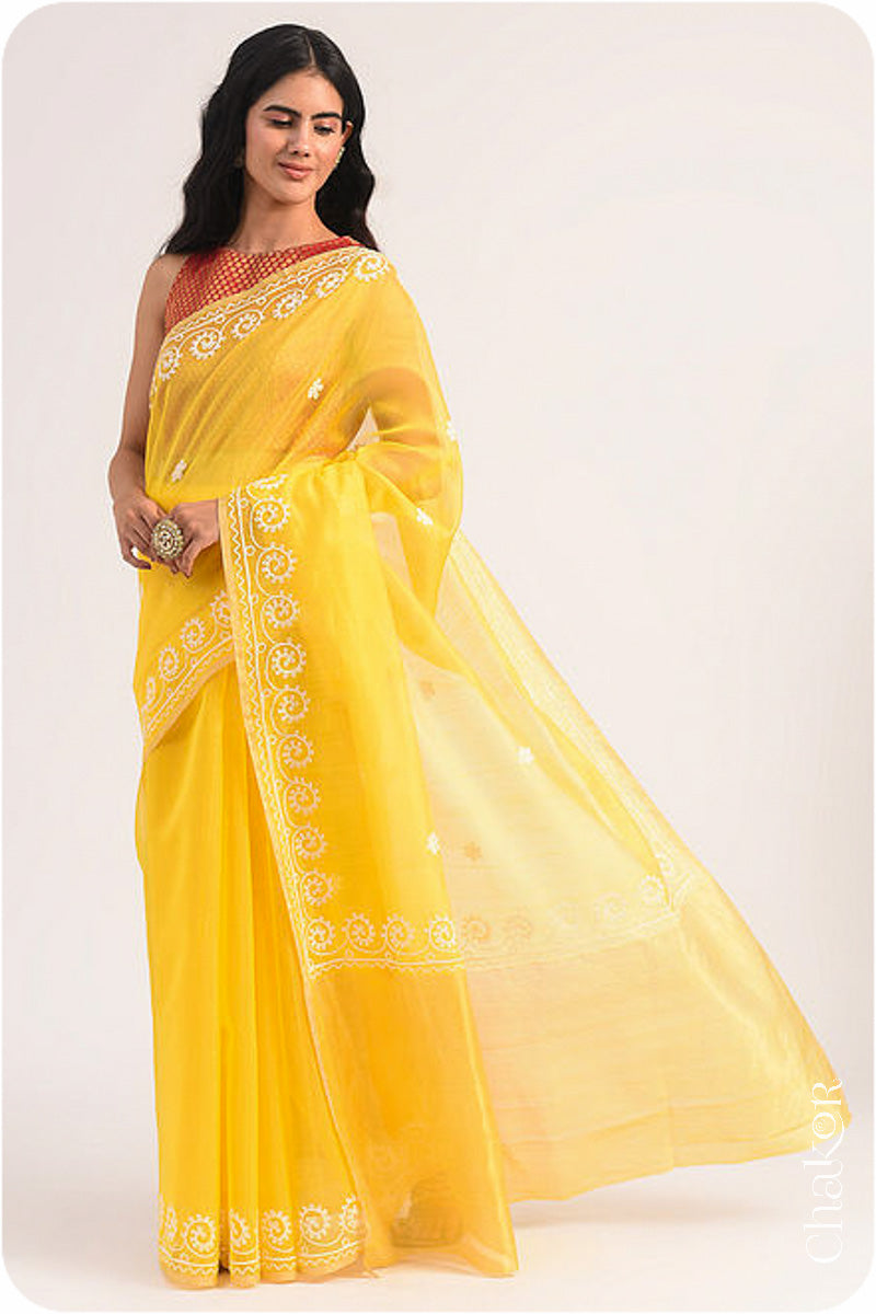 Yellow Chanderi Silk Cotton Saree